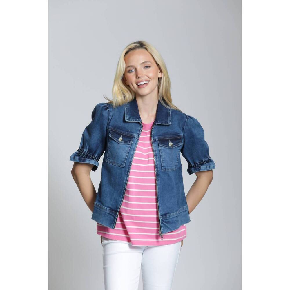 NEW APNY zip front short sleeve jacket in medium indigo